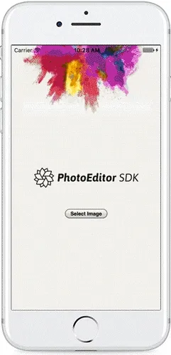 Our example app, opening the PhotoEditor SDK from Cordova.