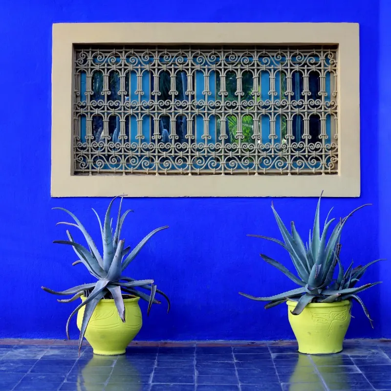 Example 1 — The bright blue colored former atelier of Jacques Majorelle in Marrakech.
