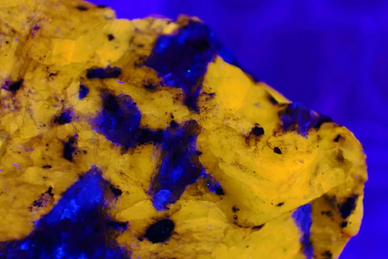 Example 3 — Studio shot of the fluorescent mineral wernerite under ultraviolet lighting.