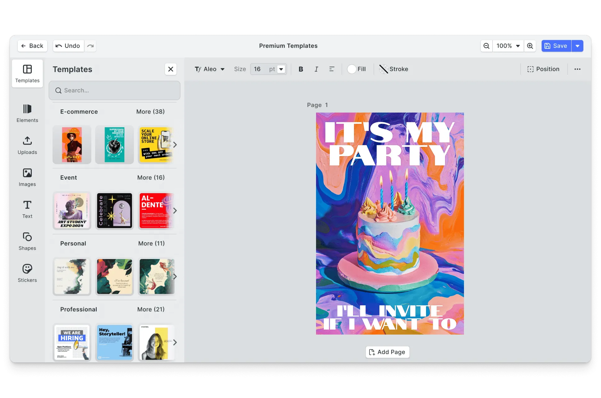CE.SDK birthday flyers editor showing template-based design