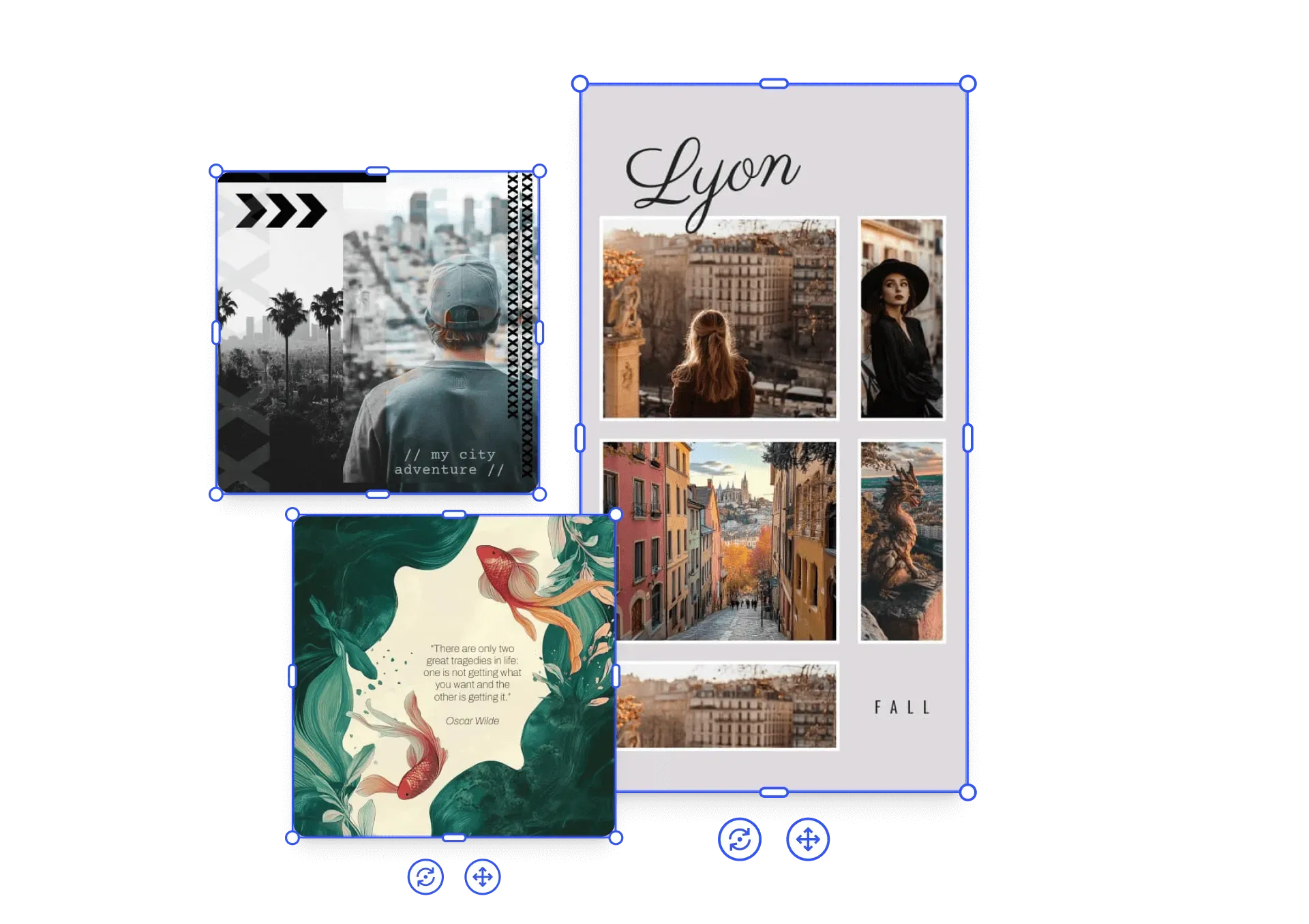 Overview of personal templates spanning travel, greeting cards, and photo collages