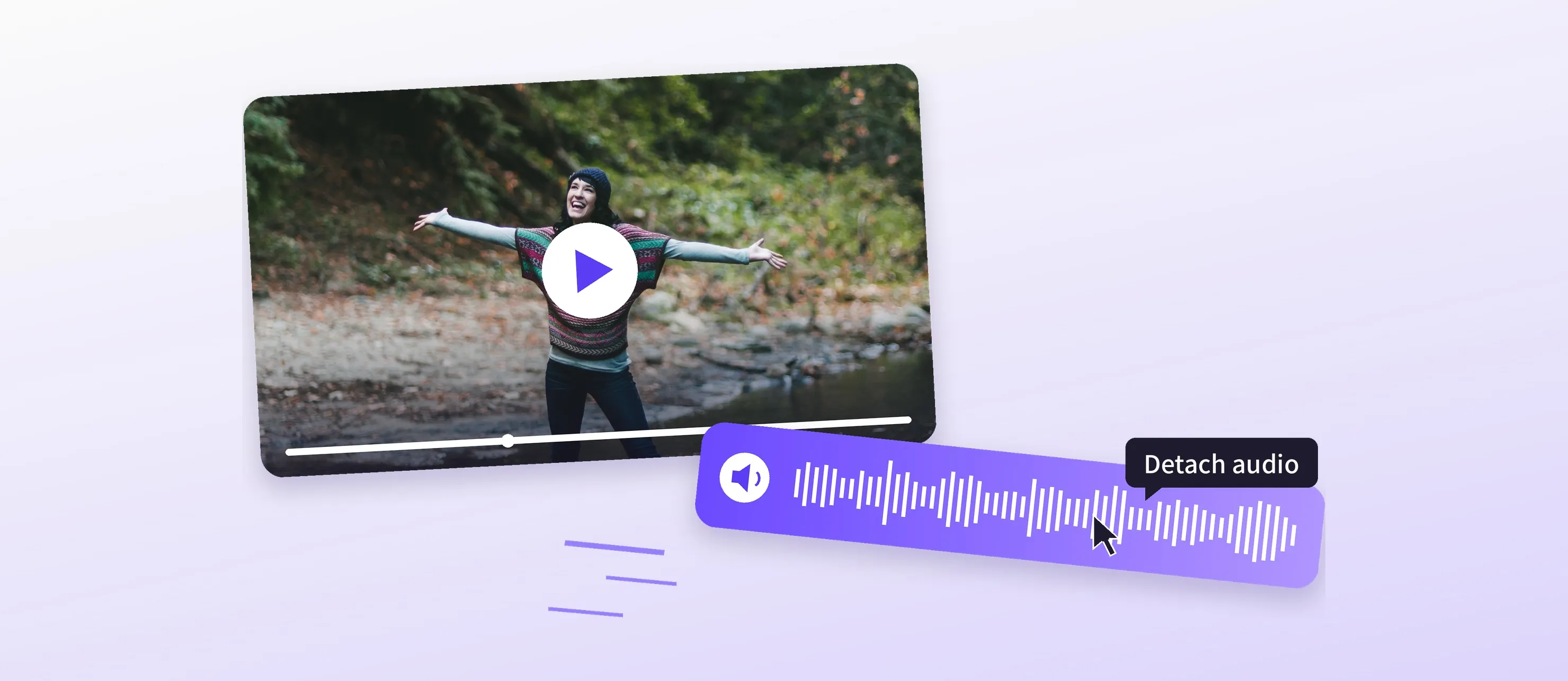 A video clip with its audio pulled out onto its own waveform track