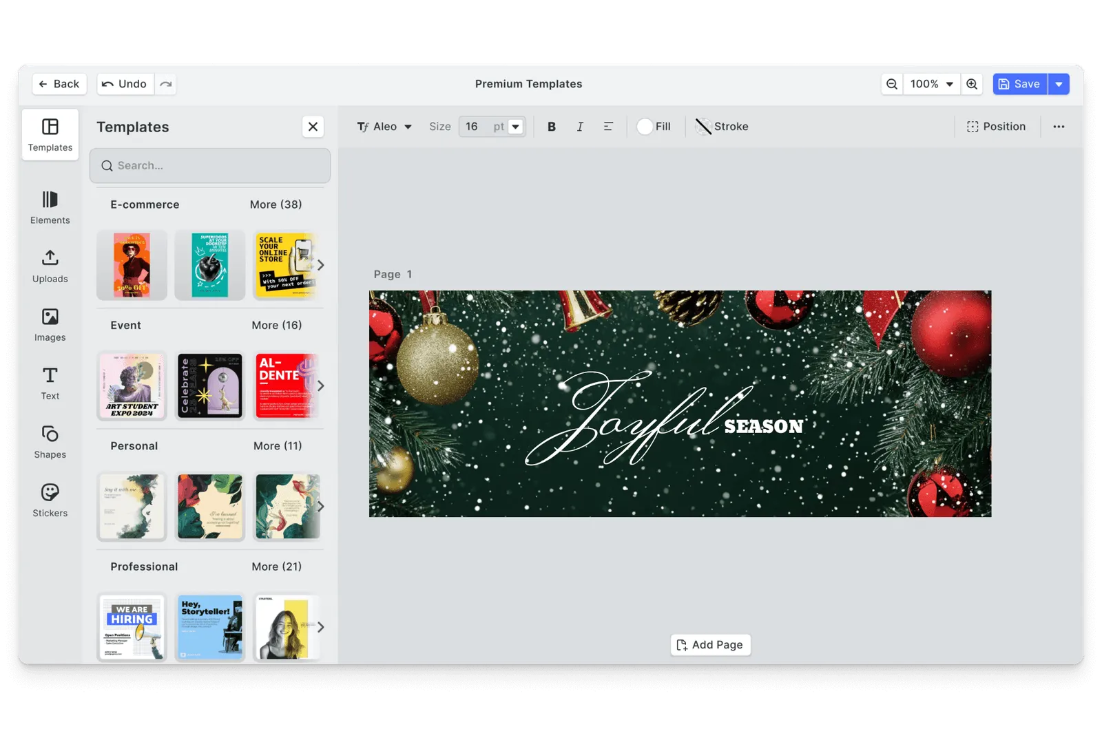 CE.SDK Christmas banners editor showing festive template-based design