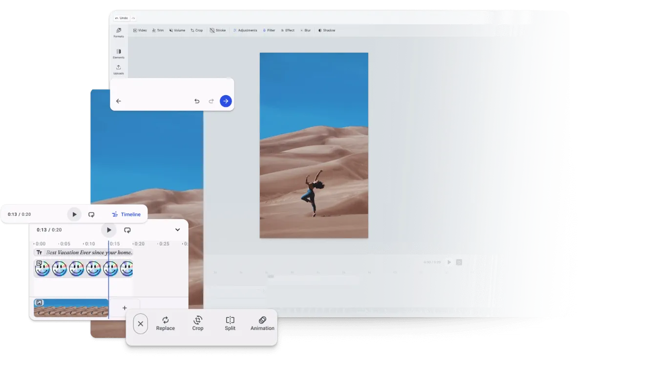 Web editor UI customized with brand colors, selected tools, and themed controls