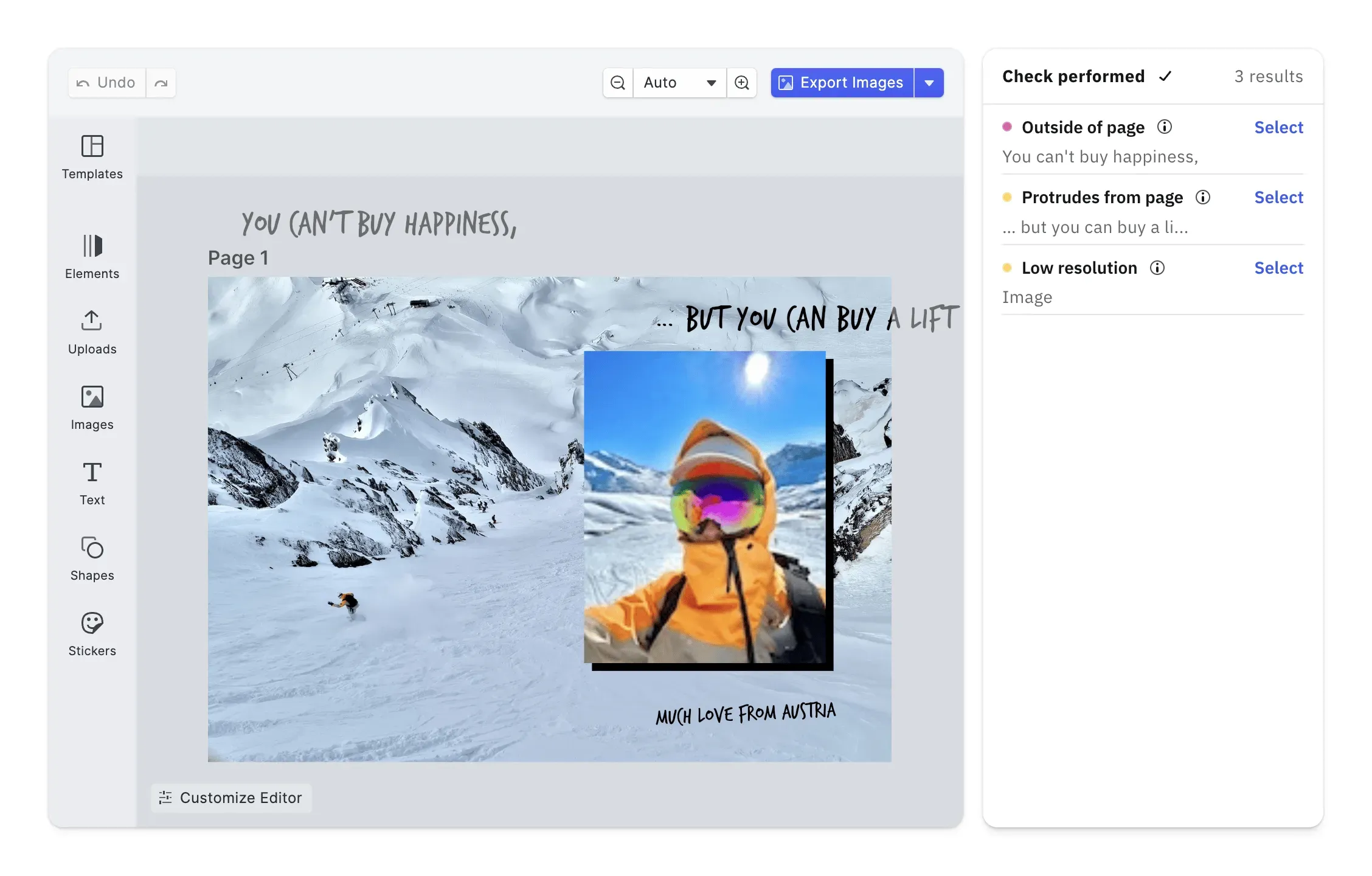 Design validation flagging out-of-bounds elements inside the editor