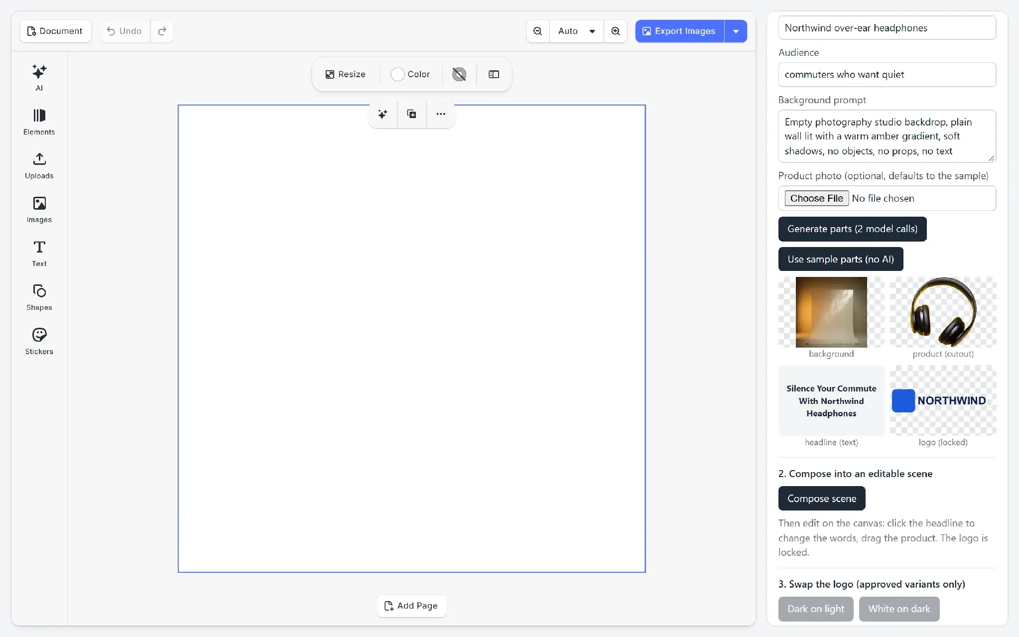 The generated background, product cutout, headline and logo in the demo panel