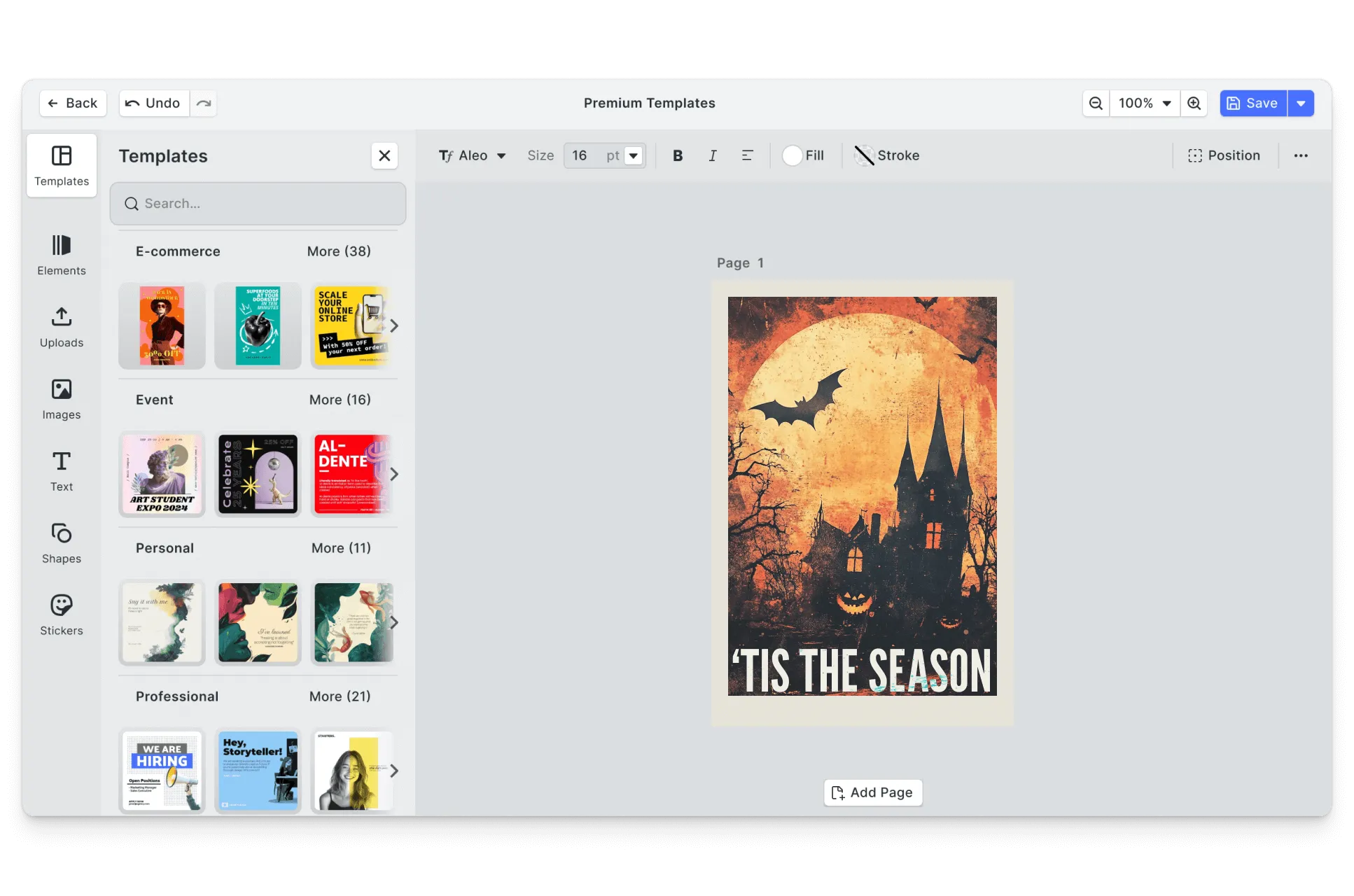 CE.SDK Halloween posters editor showing spooky template-based design