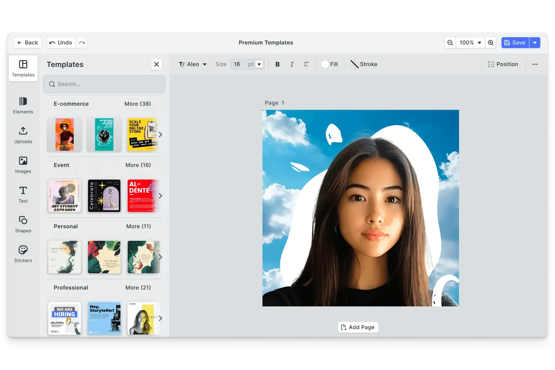 CE.SDK LinkedIn profile pictures editor showing headshot template-based design