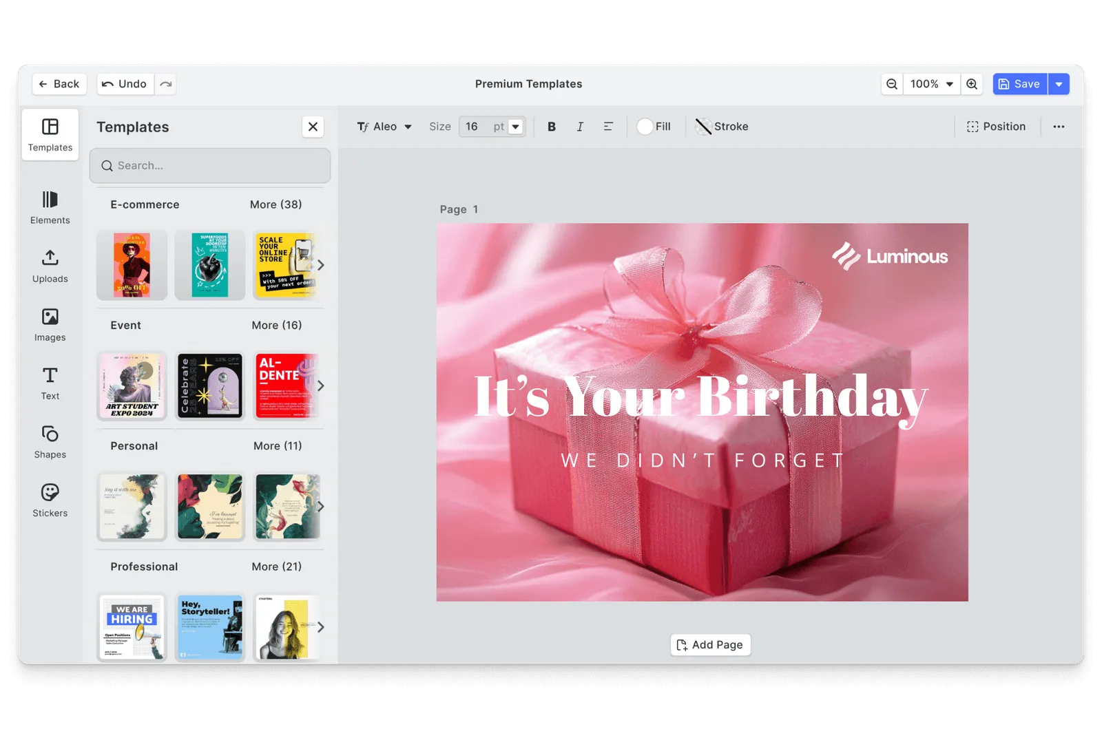 CE.SDK marketing postcards editor showing branded direct-mail templates
