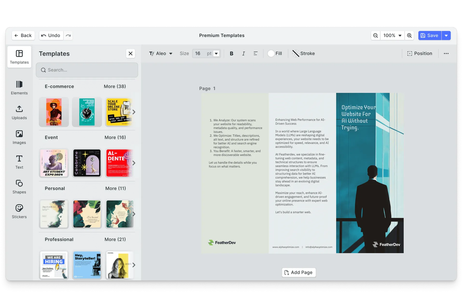 CE.SDK sales brochures editor showing sales template-based design