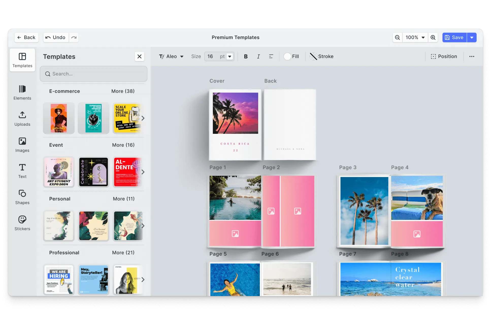 CE.SDK travel photo books editor showing template-based design