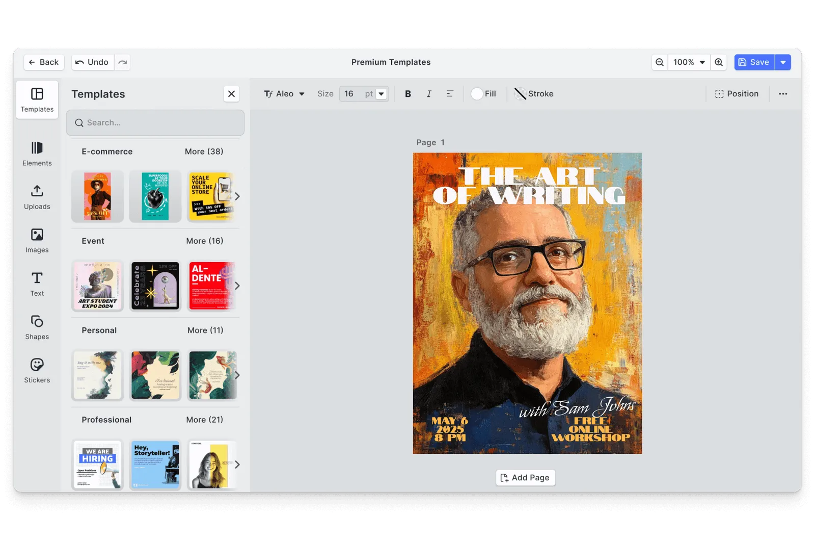 CE.SDK virtual event flyers editor showing template-based design