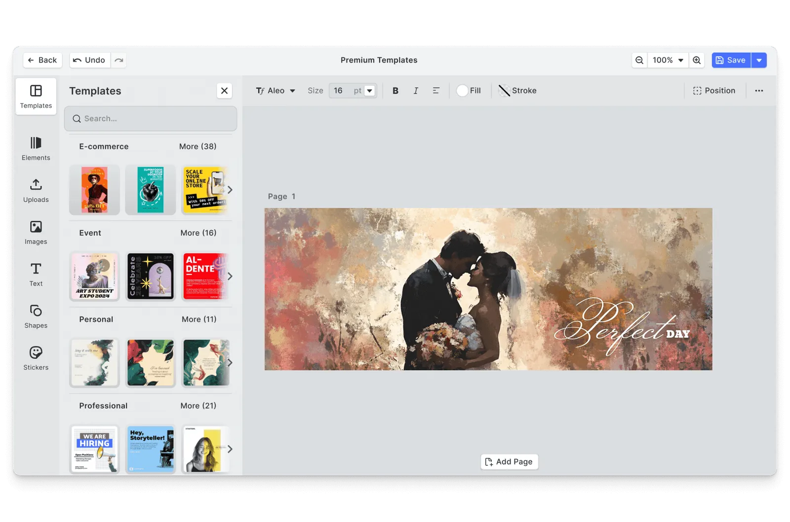 CE.SDK wedding banners editor showing elegant template-based design