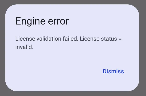 Invalid license dialog