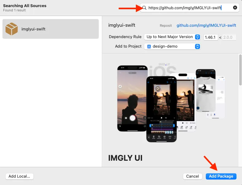 Image of the packages modal screen