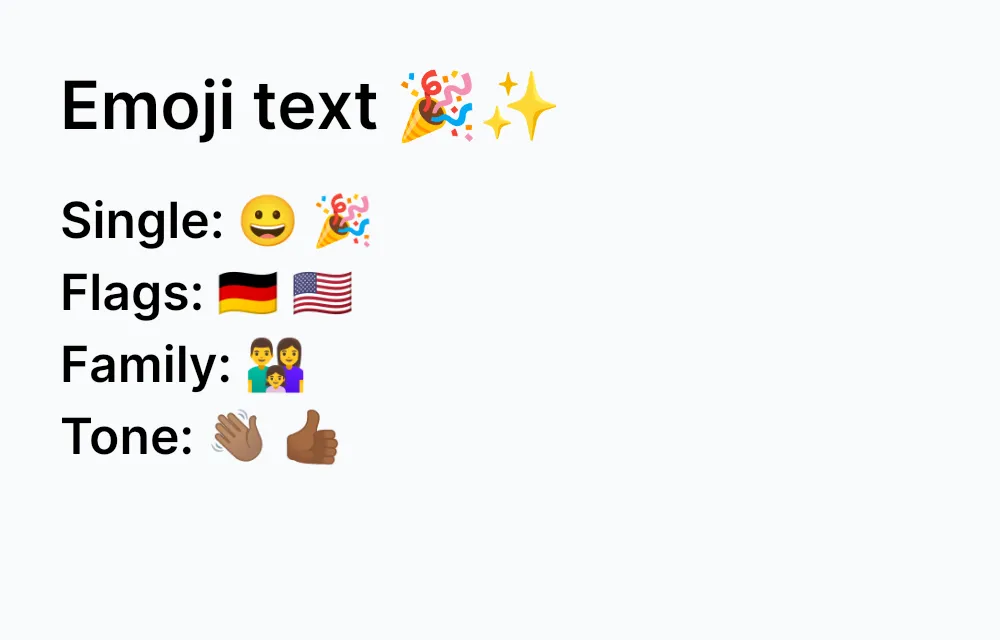 Rendered Android scene with emoji text examples