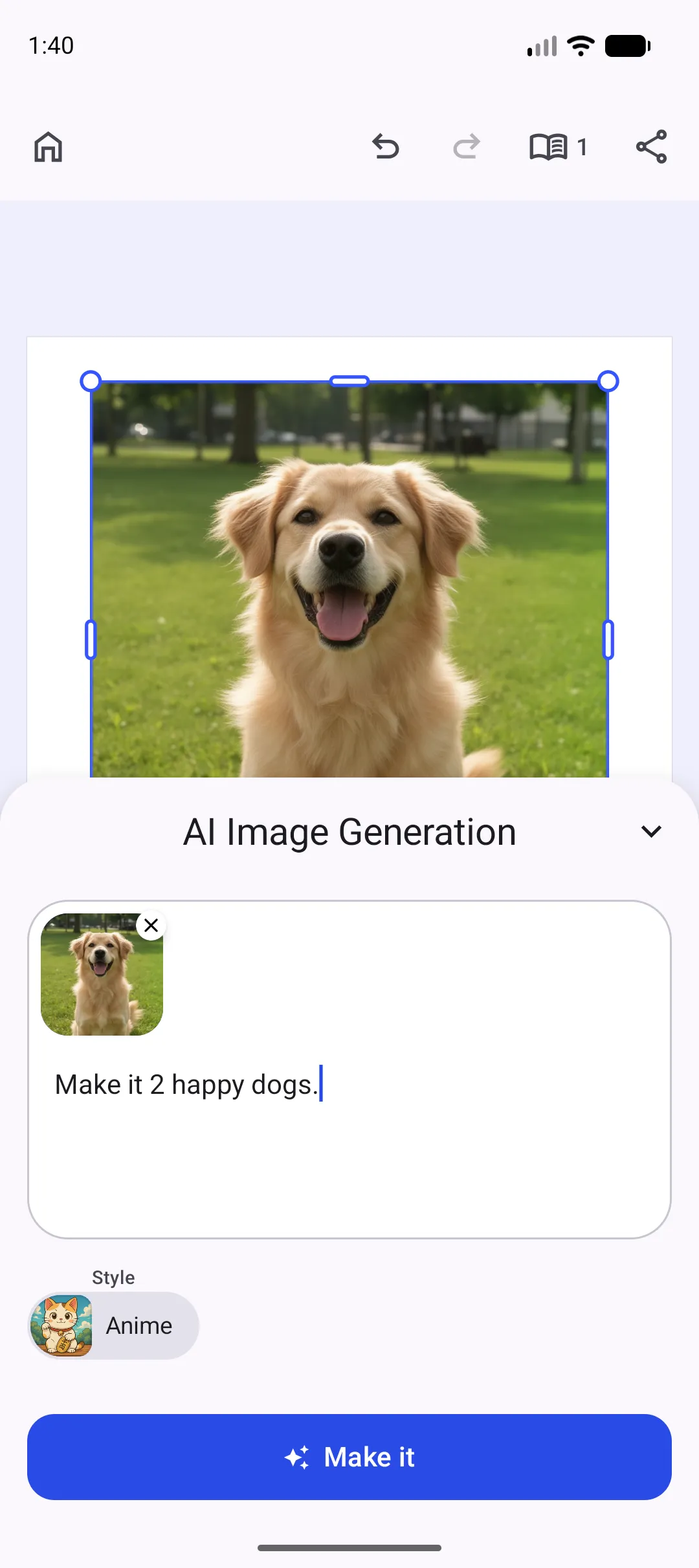 AI image generation in the Android editor