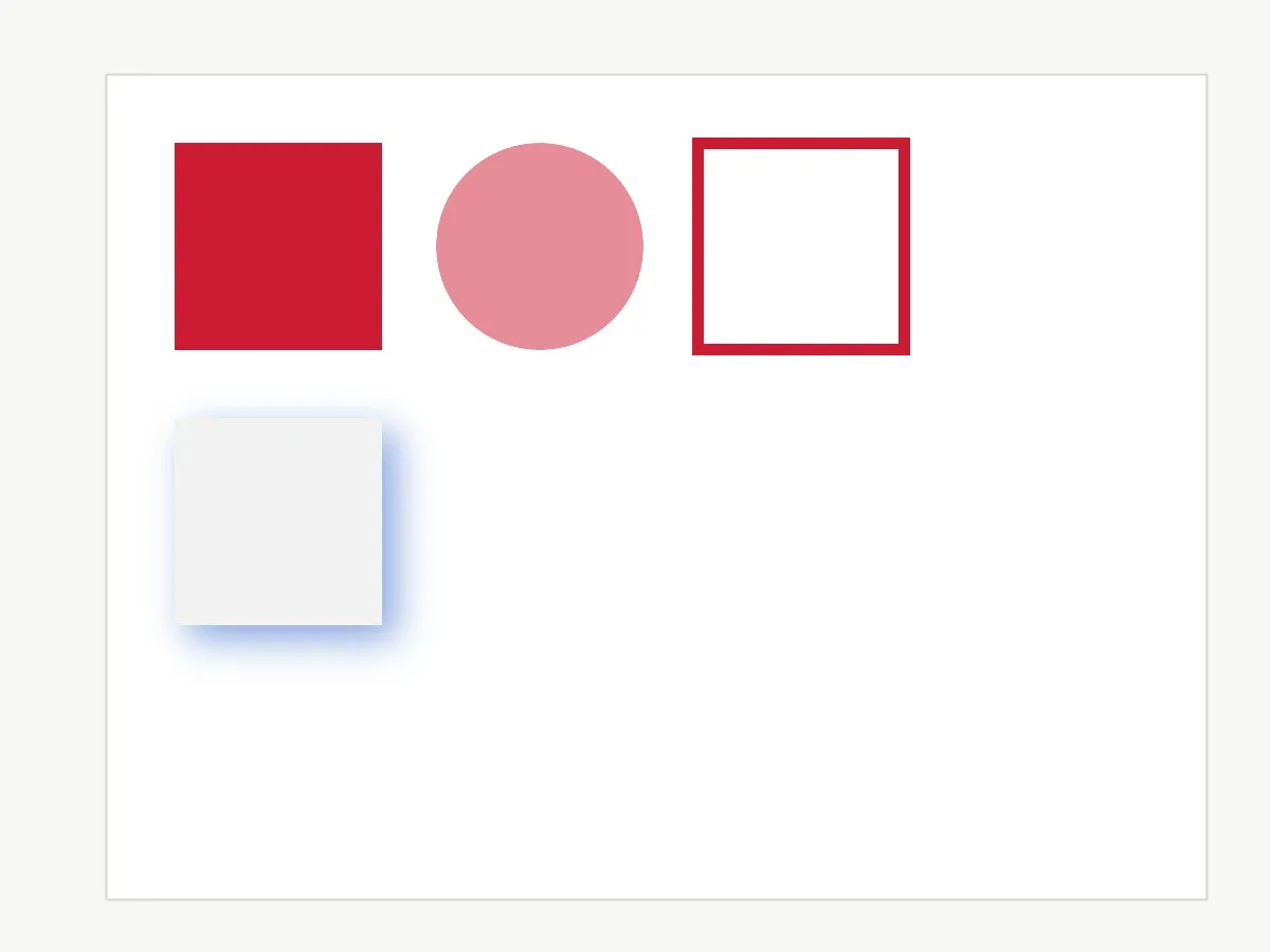 Four graphic blocks showing a full-strength brand spot color, a lighter tint, and spot colors applied to a stroke and drop shadow.