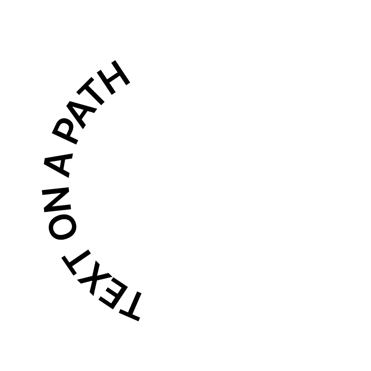 The words TEXT ON A PATH curving along the left arc of a circular path, with vertical alignment Center and a slight offset along the path