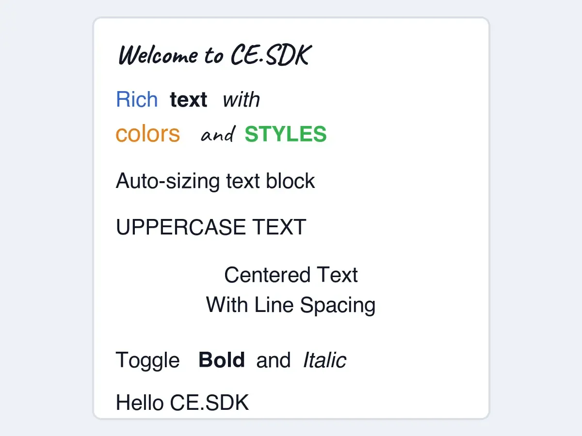 Rendered text scene with styled text blocks