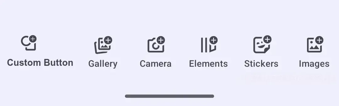 The editor with a configured dock of library buttons along the bottom