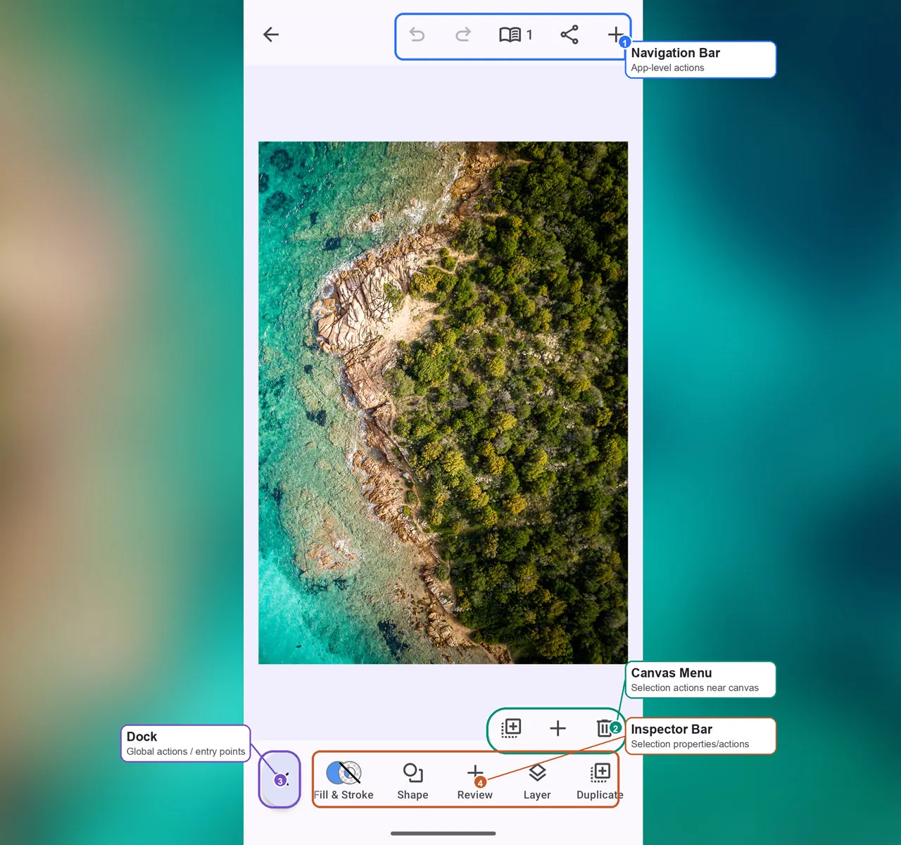 Android editor with custom buttons in several UI areas