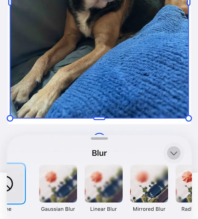 Blur selection bar showing options