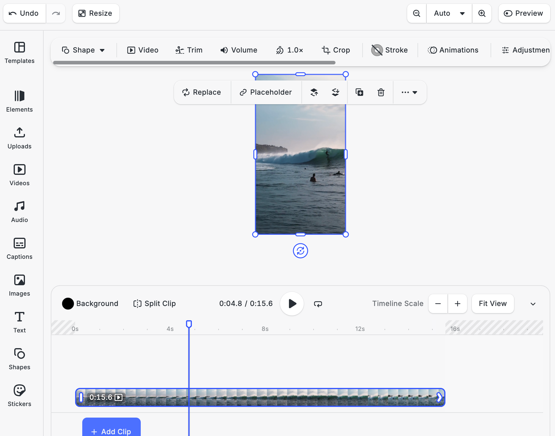 Clip selected in CE.SDK UI