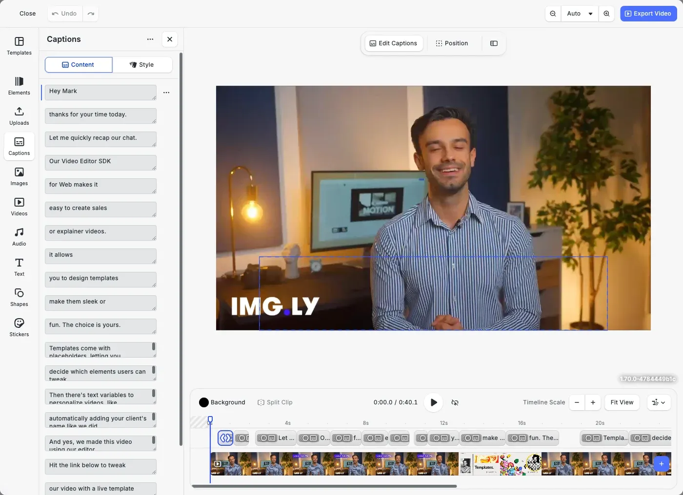 Video Captions preview