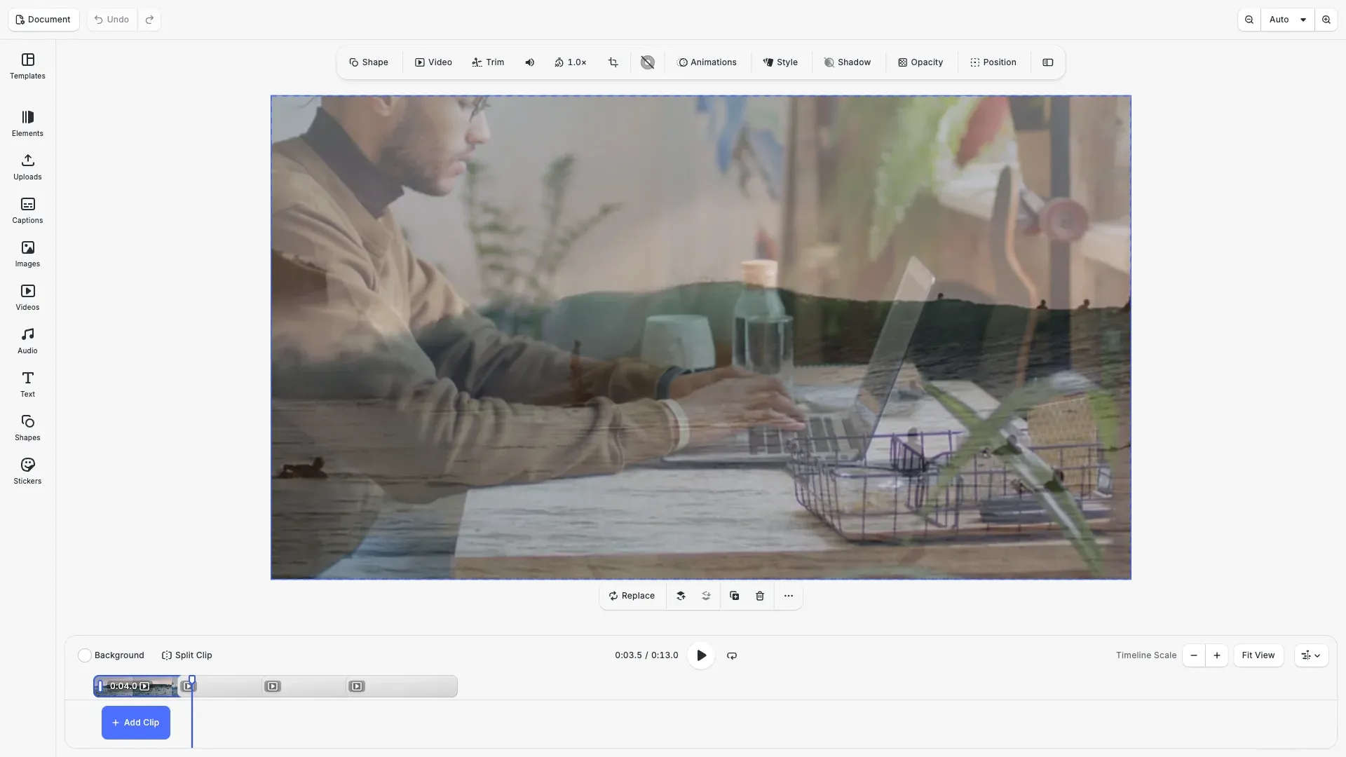 Apply Transitions example showing two video clips blending in a cross-fade