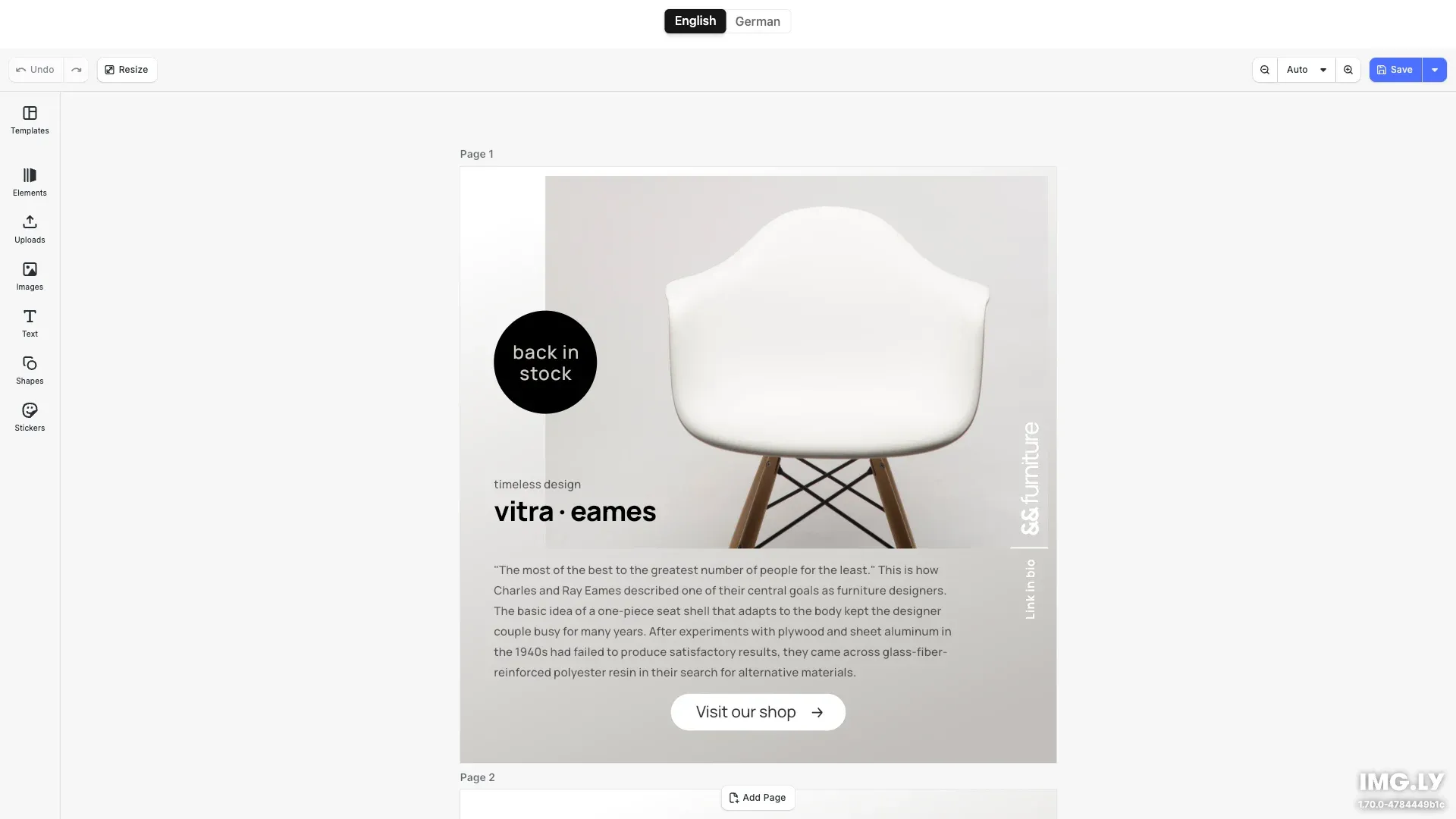 Design Editor starter kit showing a professional design editing interface
