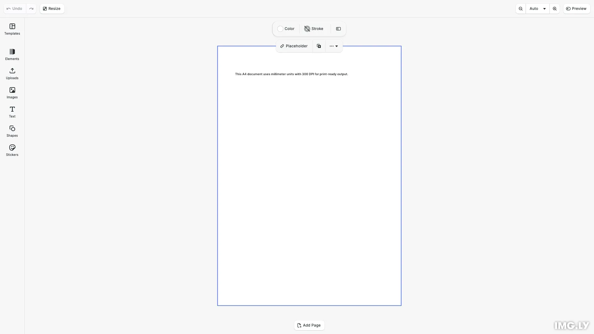 Design Units example showing an A4 document configured with millimeter units