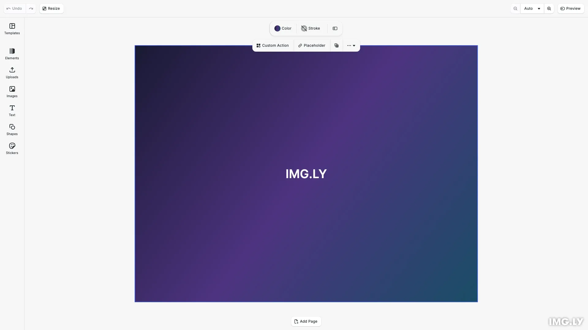Add a Custom Feature example showing CE.SDK with a custom canvas menu button