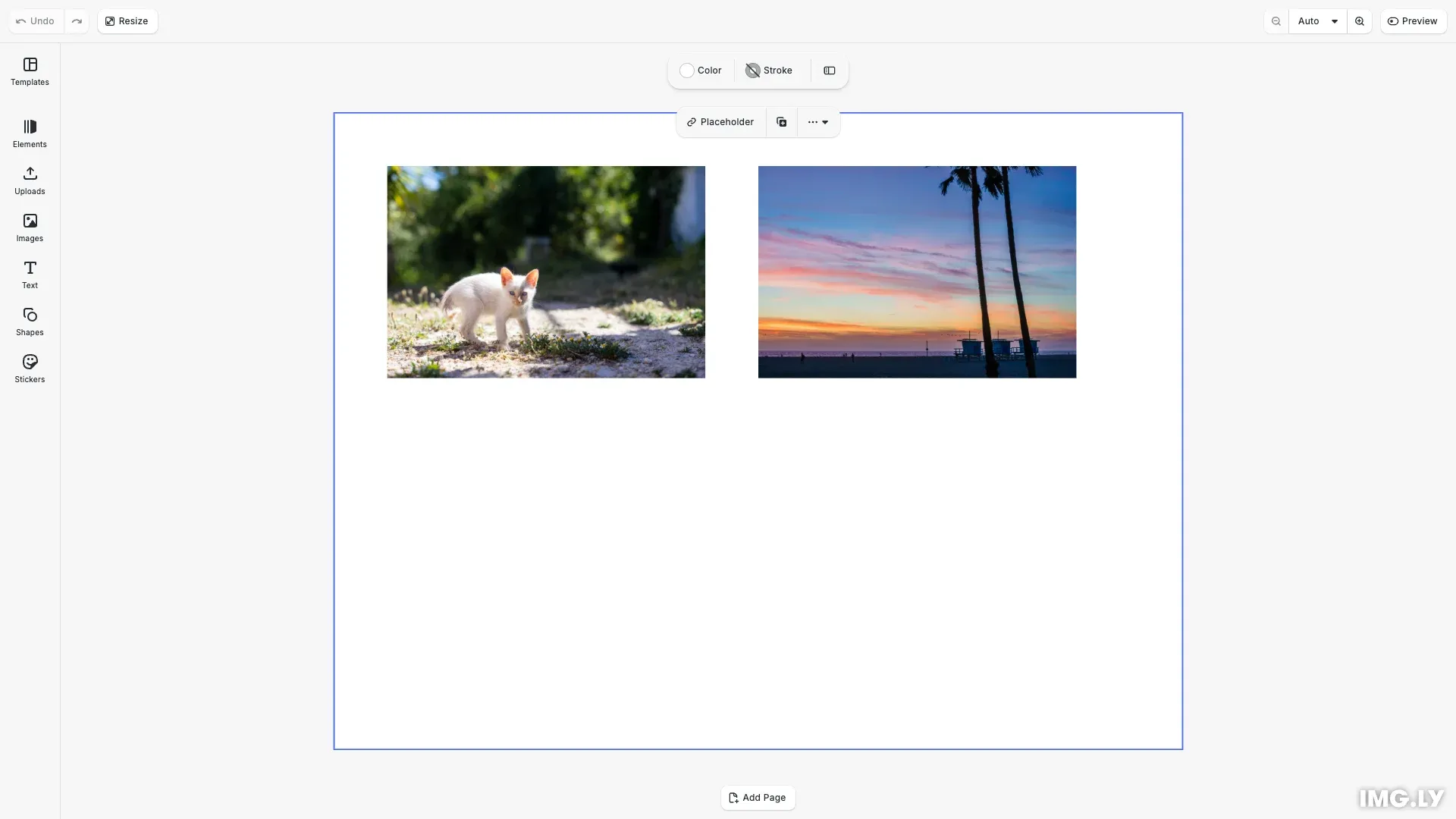 Asset versioning example showing CE.SDK editor with image blocks