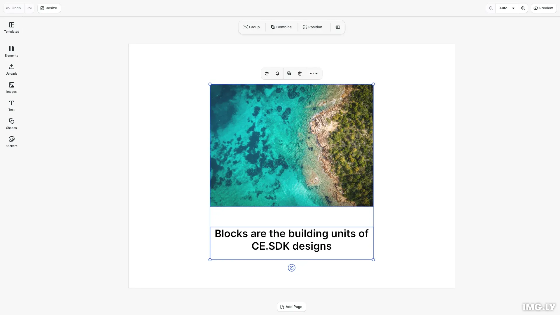 Blocks example showing a scene with graphic and text blocks