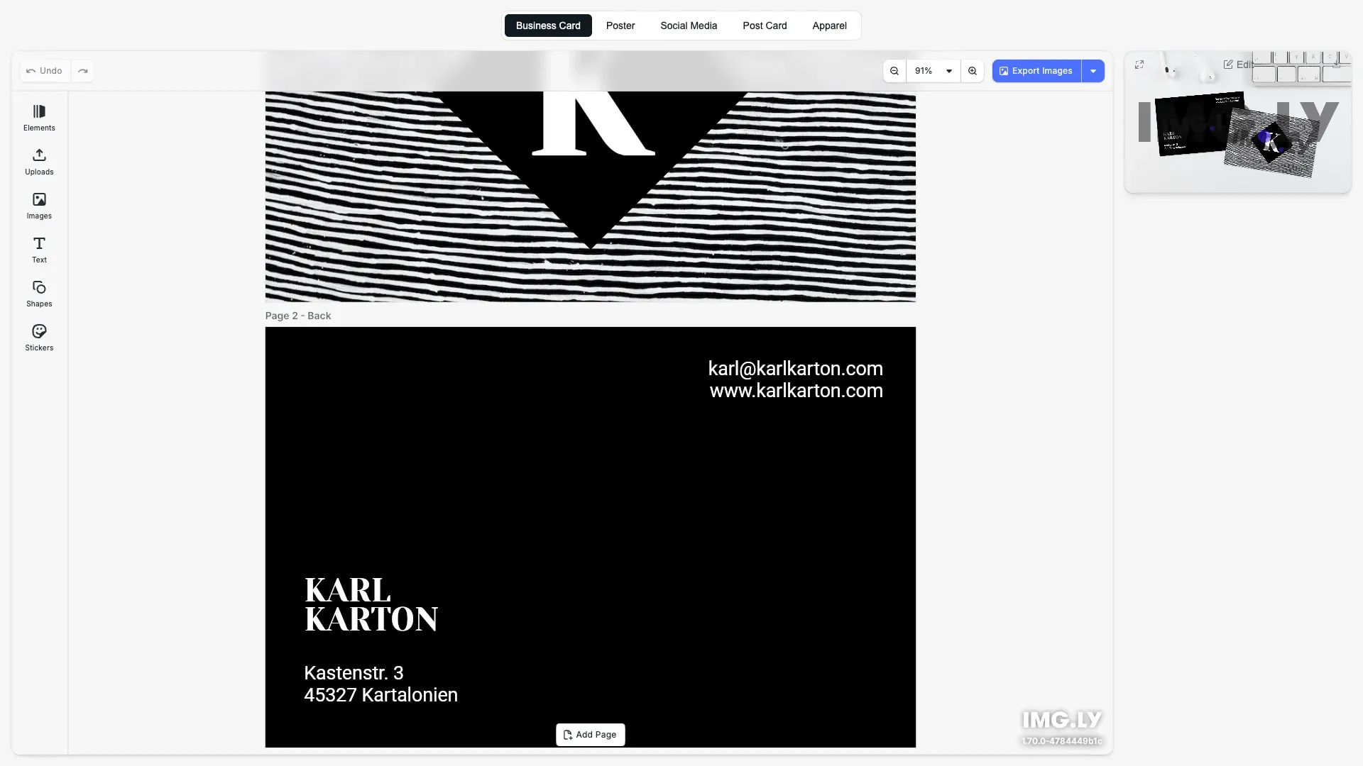 Design Editor starter kit showing a professional design editing interface