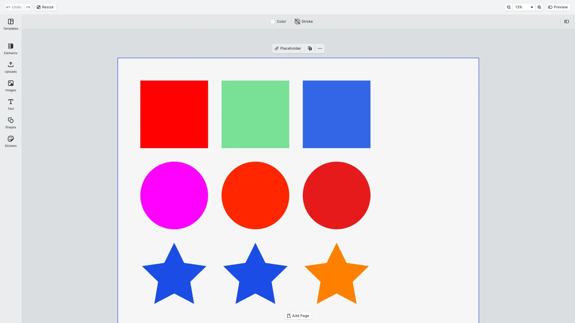 Color Fills example showing various colored shapes with RGB, CMYK, and Spot Colors