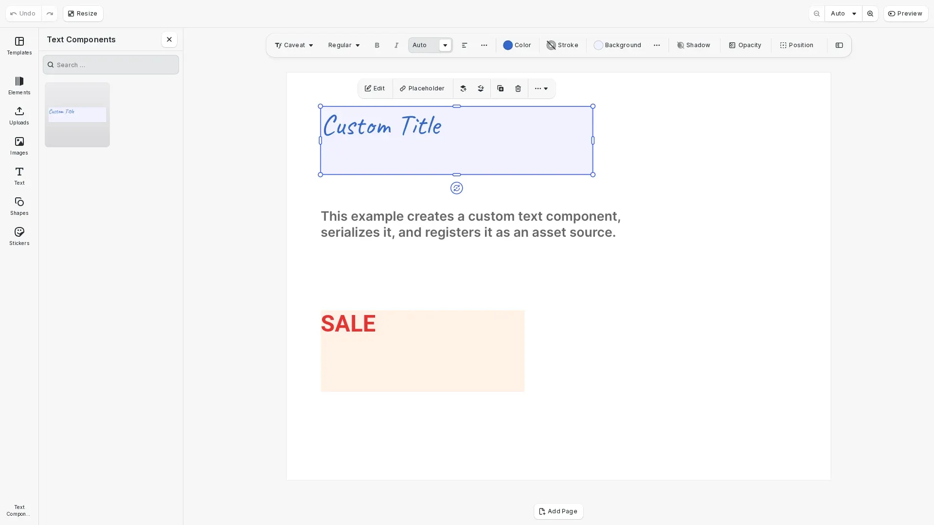Text Designs example showing custom text components with styling