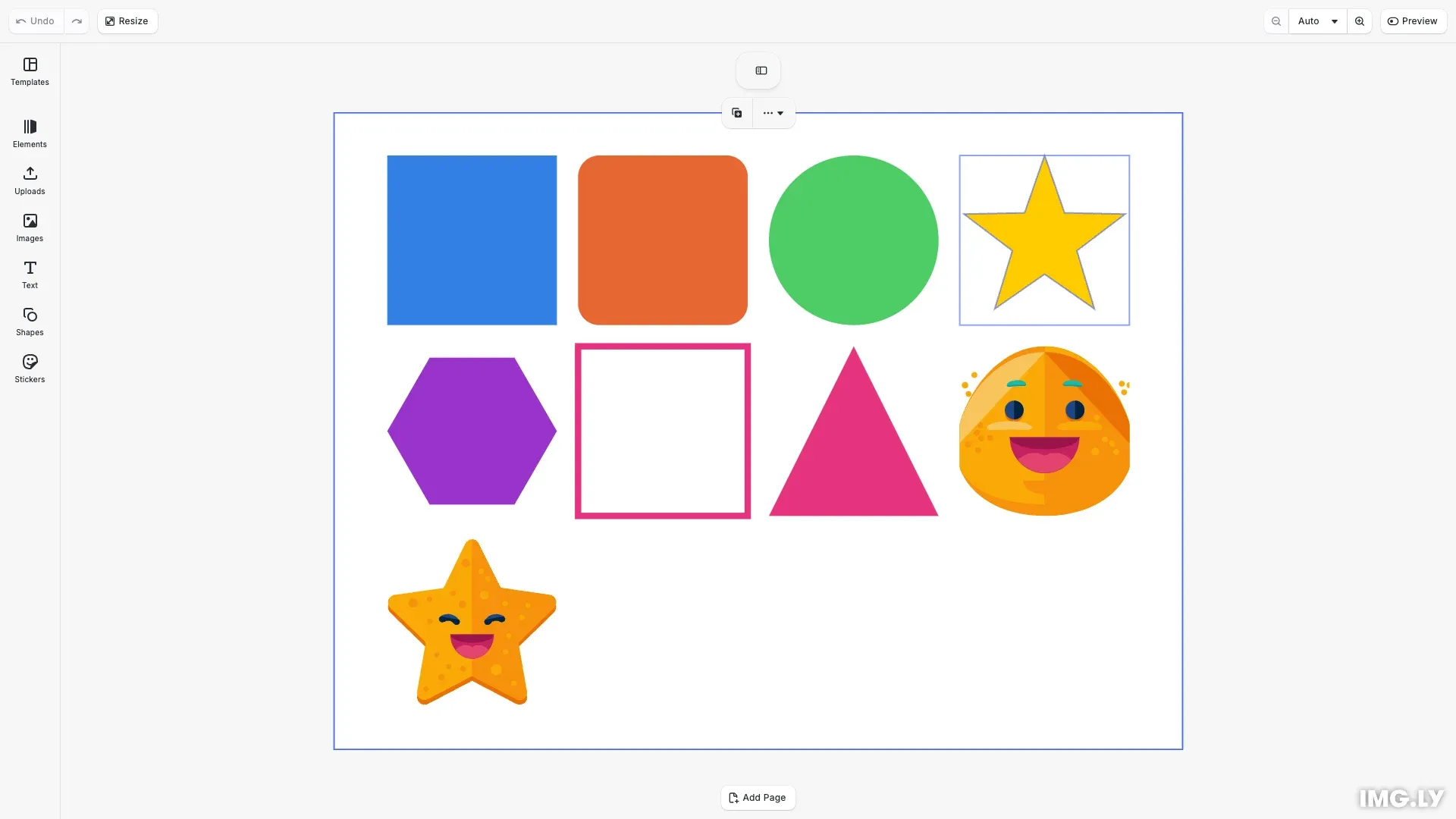 Insert Shapes or Stickers example showing various shapes on a canvas