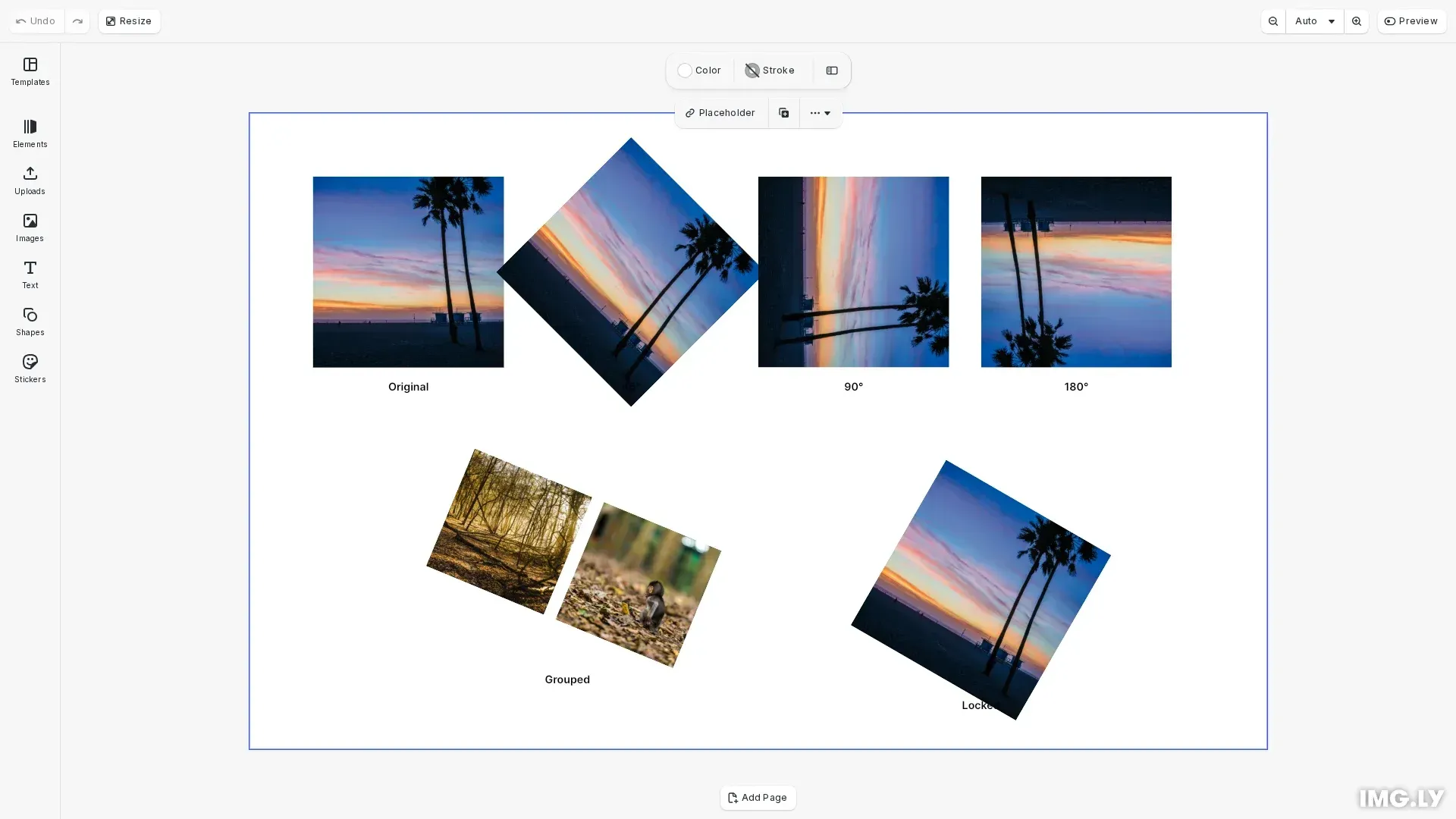 Rotate images example showing images at different rotation angles