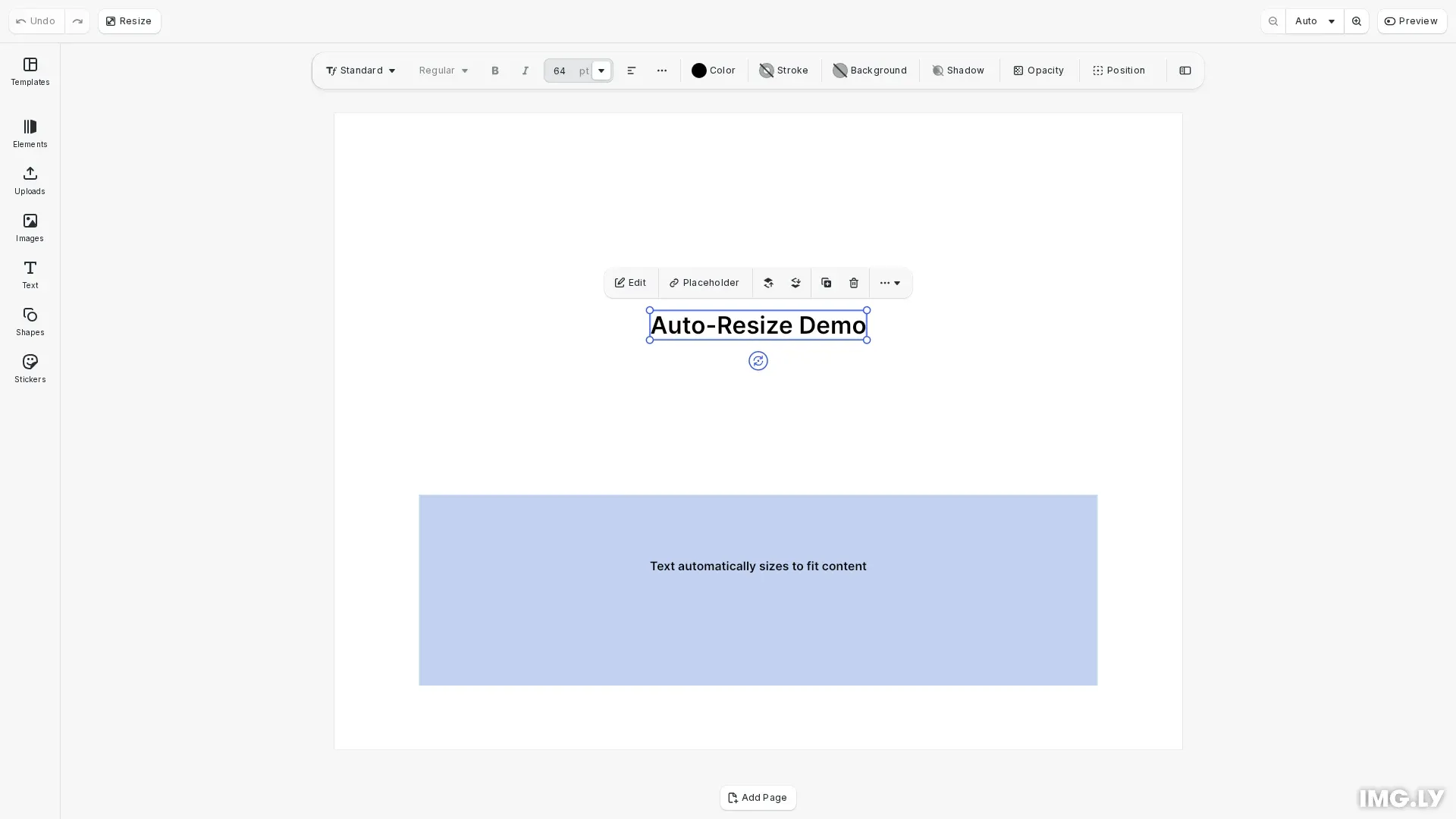 Auto-Resize example showing text blocks with automatic sizing