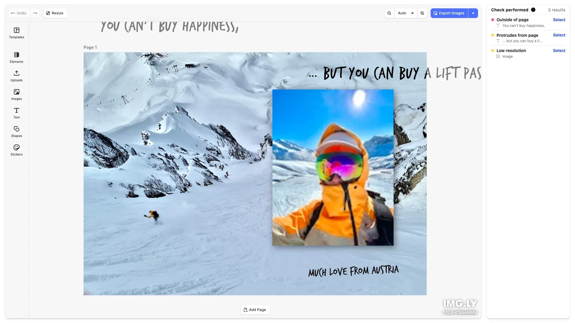 Design Editor starter kit showing a professional design editing interface