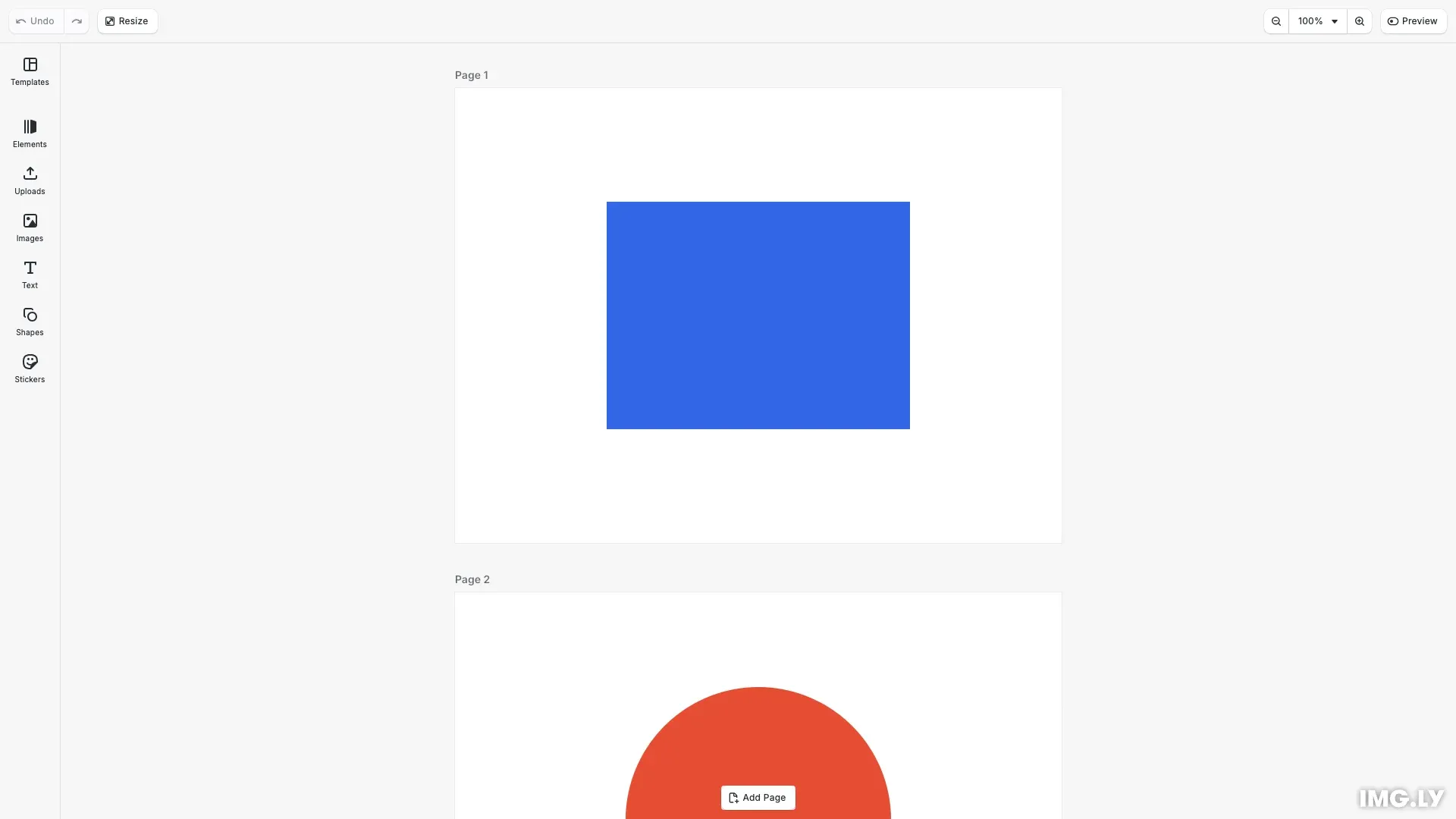 Scenes example showing a two-page design with different shapes on each page