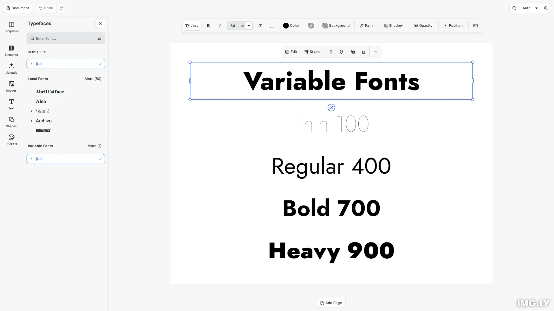 Variable Fonts example showing text at multiple weights rendered from a single font file
