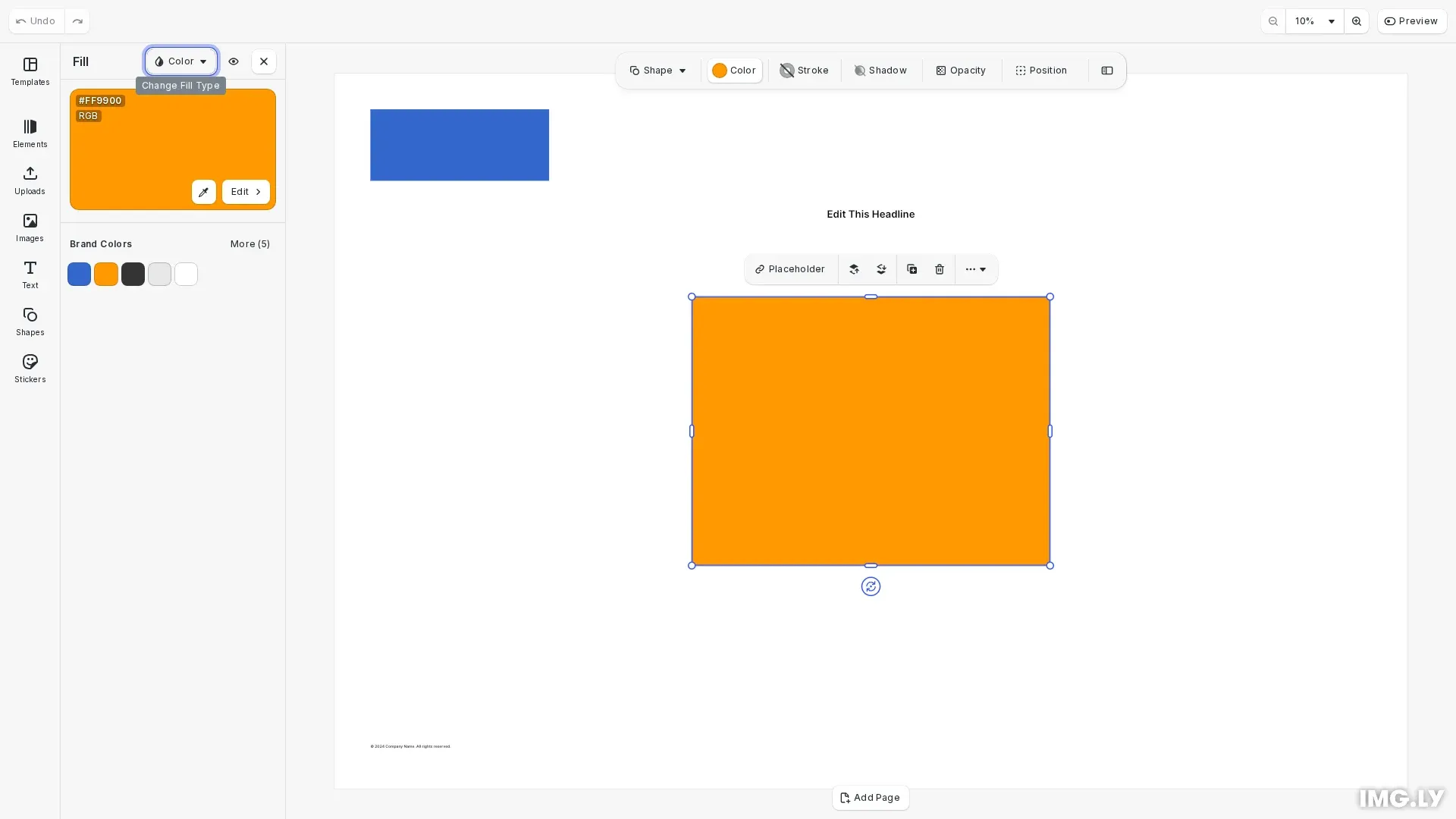 Brand guidelines enforcement showing locked logo and editable content with custom color palette