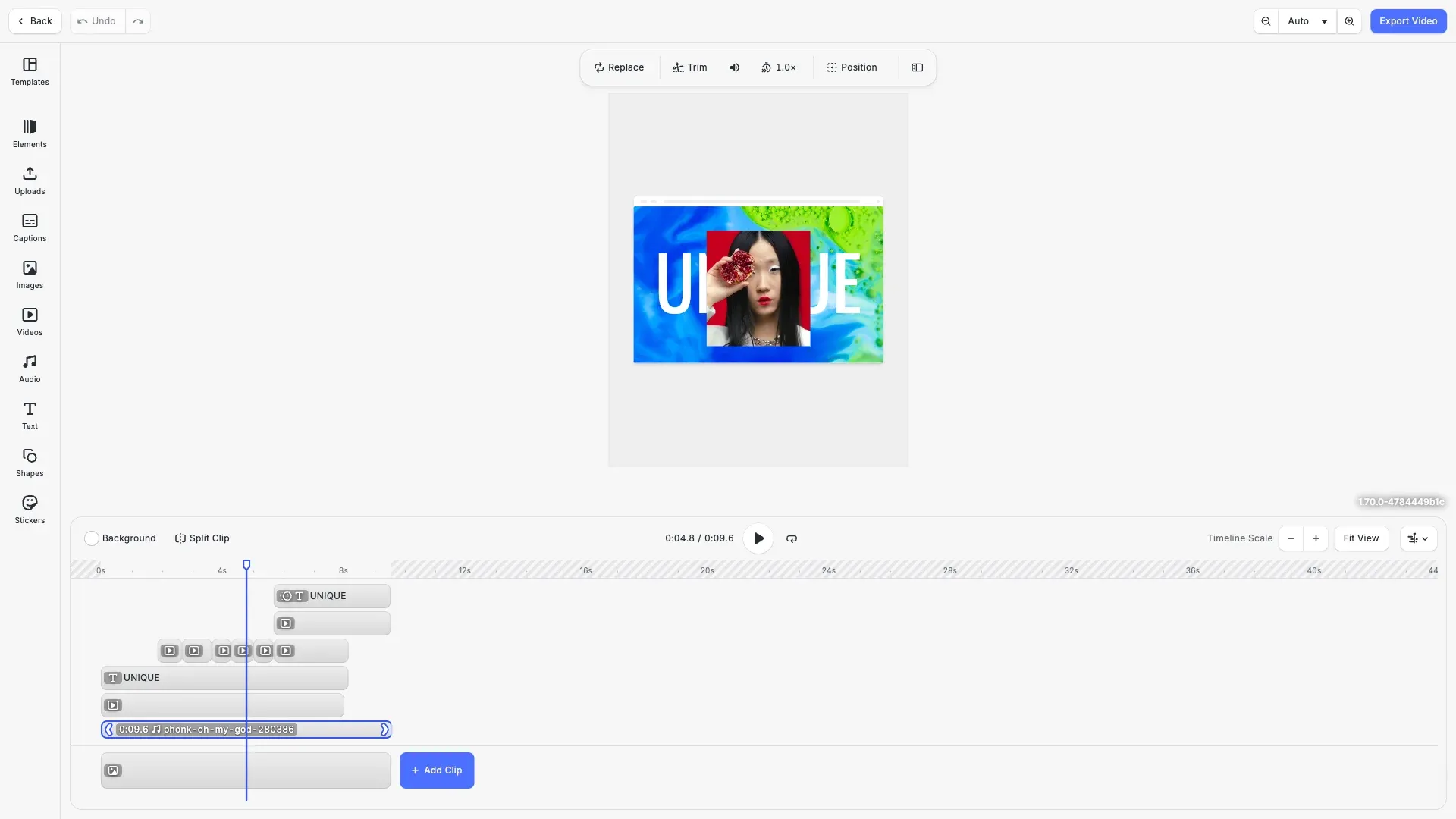 Video Export Options starter kit showing a professional video editing interface