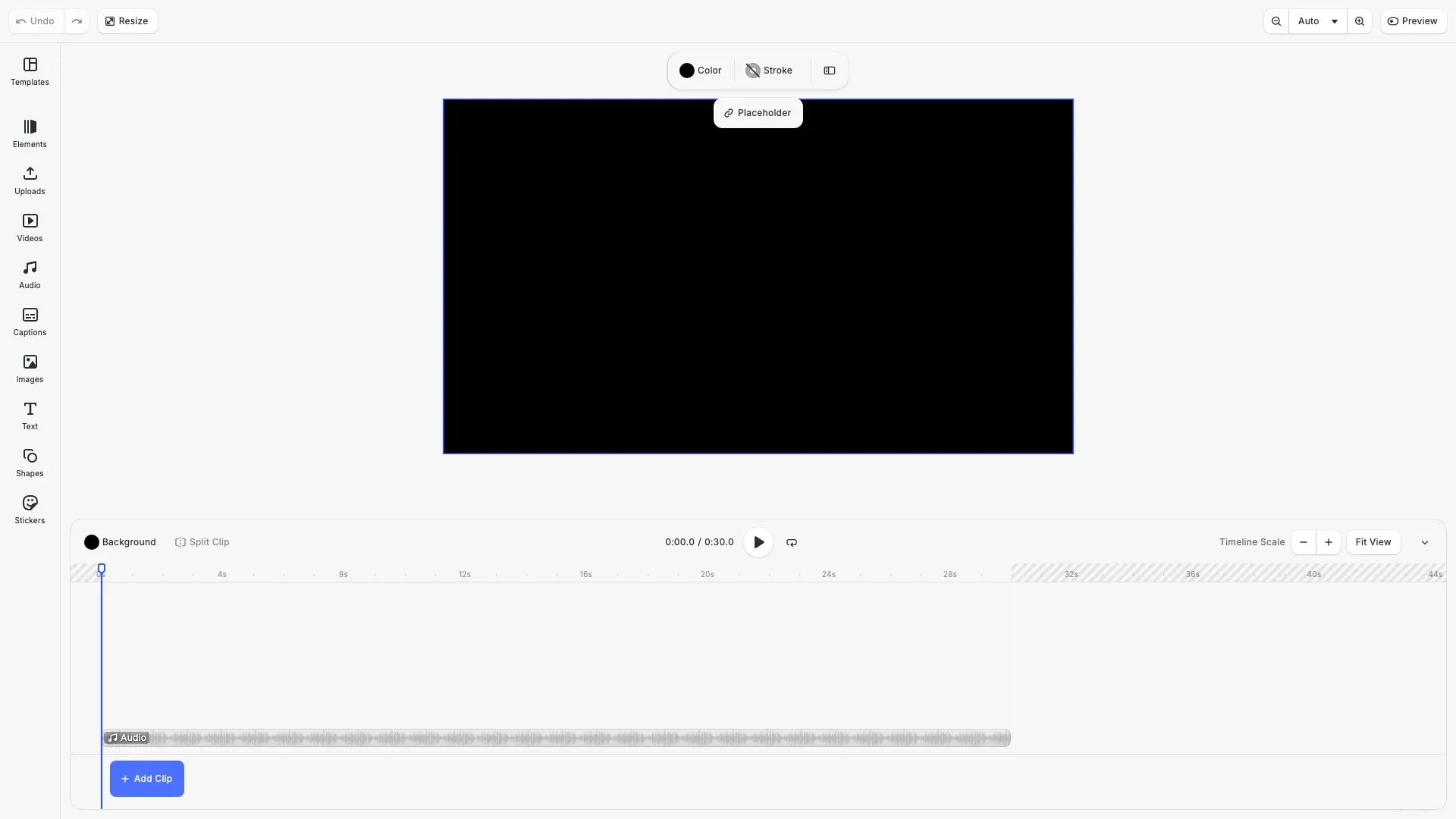 Insert Audio example showing audio block in the timeline
