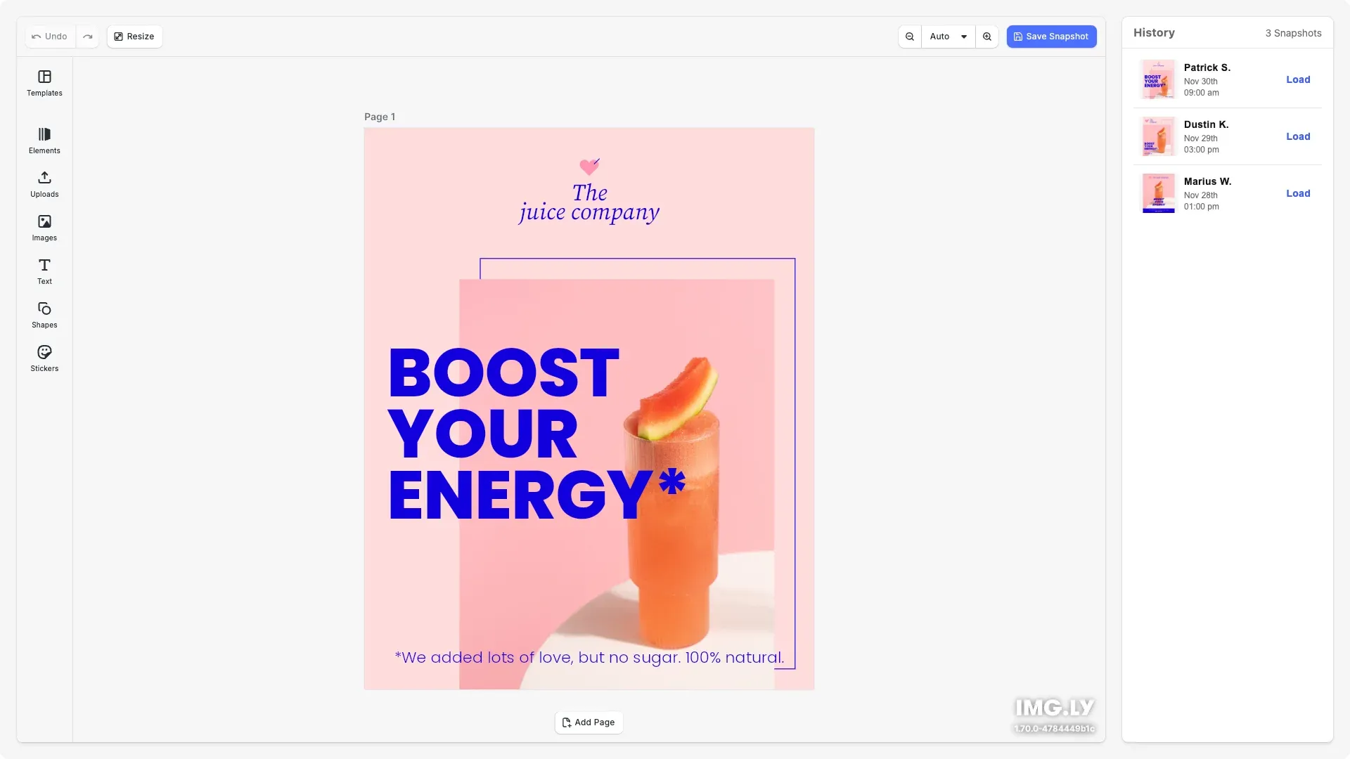Design Editor starter kit showing a professional design editing interface