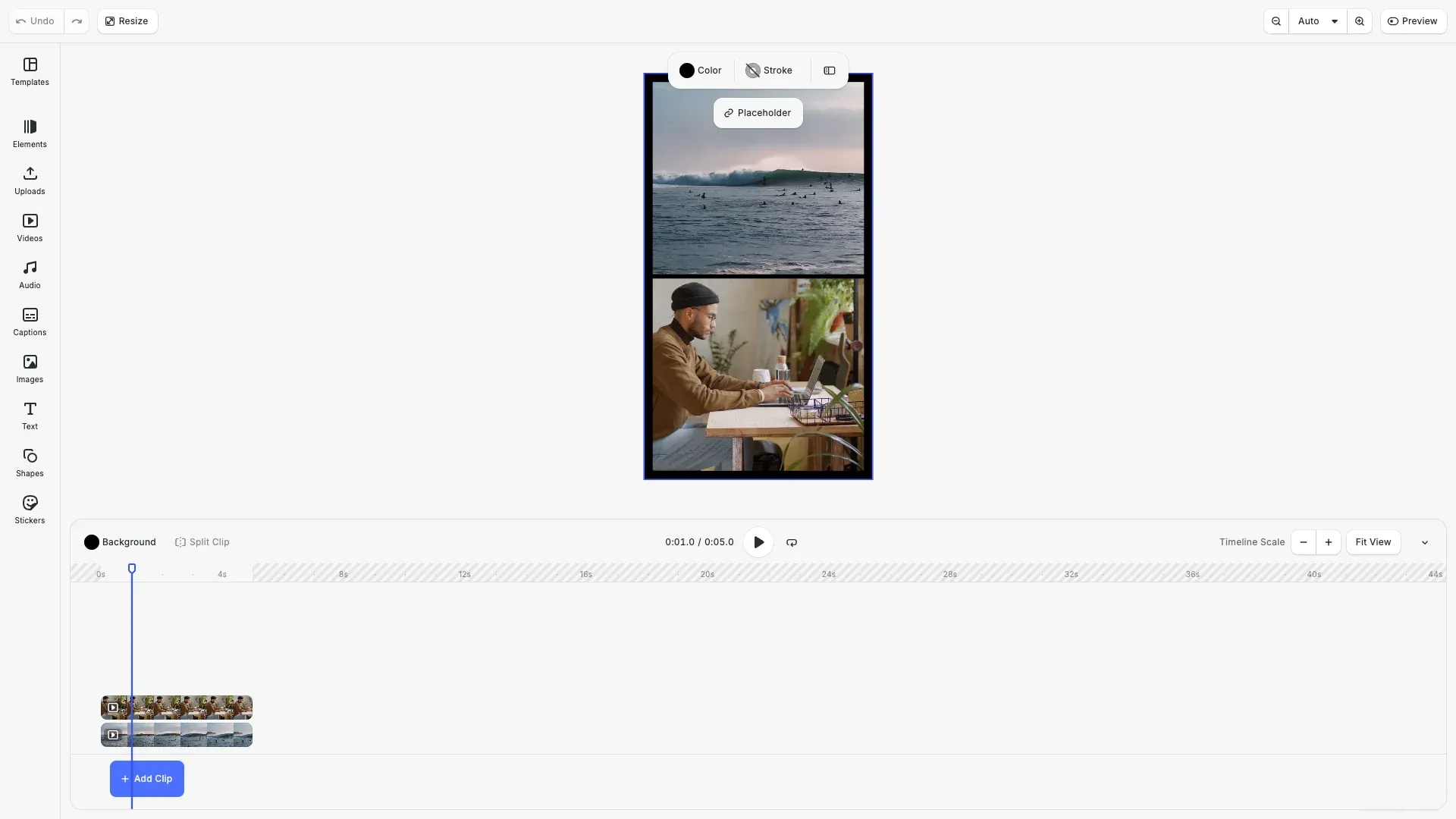 Insert Videos example showing the CE.SDK editor with video insertion buttons