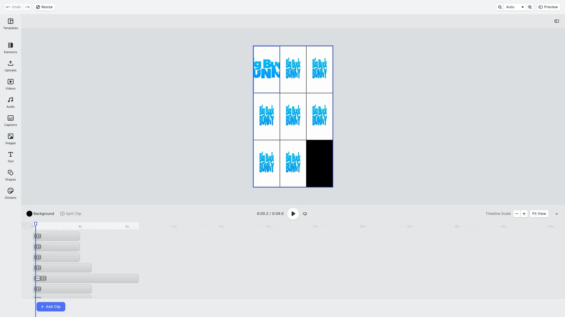 Video Trim example showing timeline with video clips and trim controls
